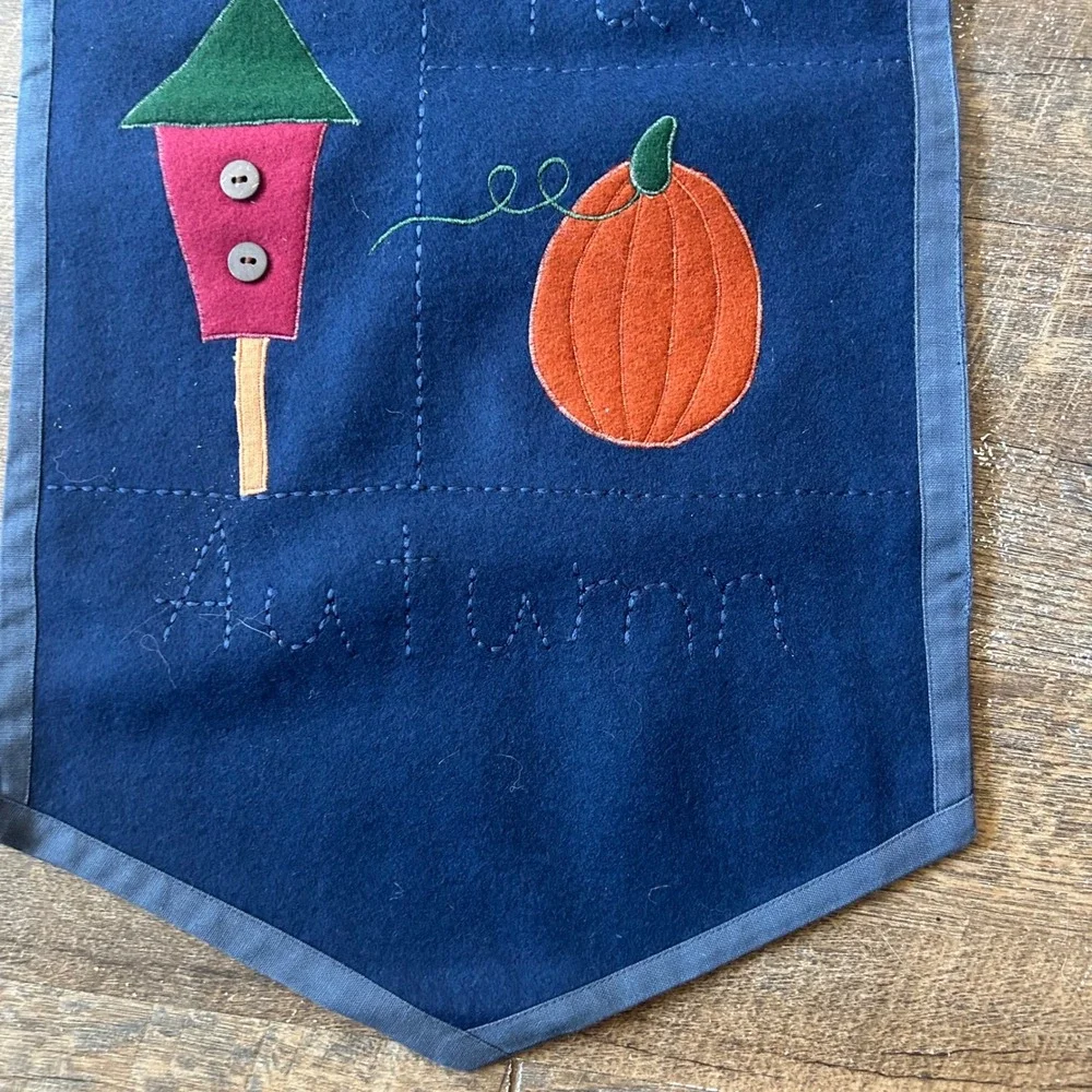 Sonoma Goods for Life Autumn Fall Felt Table Runner Navy Blue 52x12